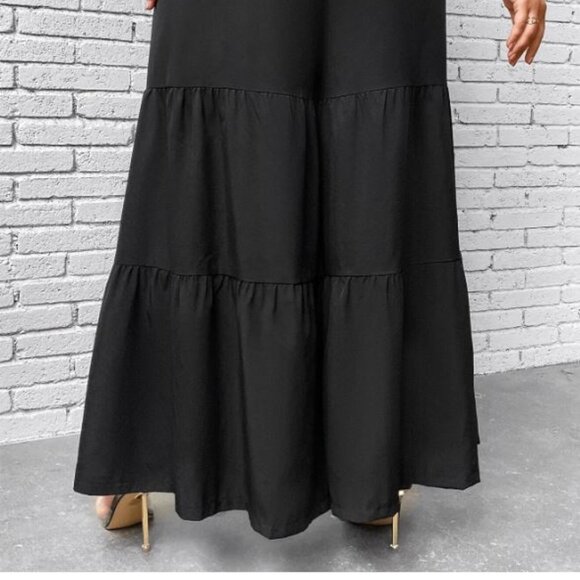 4X Plus Size Black Ruffle Hem Tie Front Wide Leg Pants - Picture 2 of 6